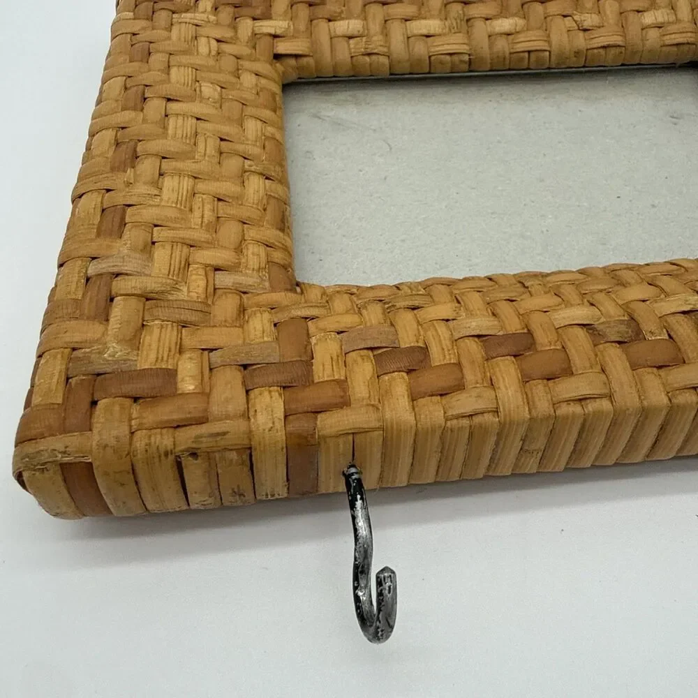Vintage Rattan Woven Picture Frame With Hooks Boho Wall Decor For 5 X 3.5 Photo